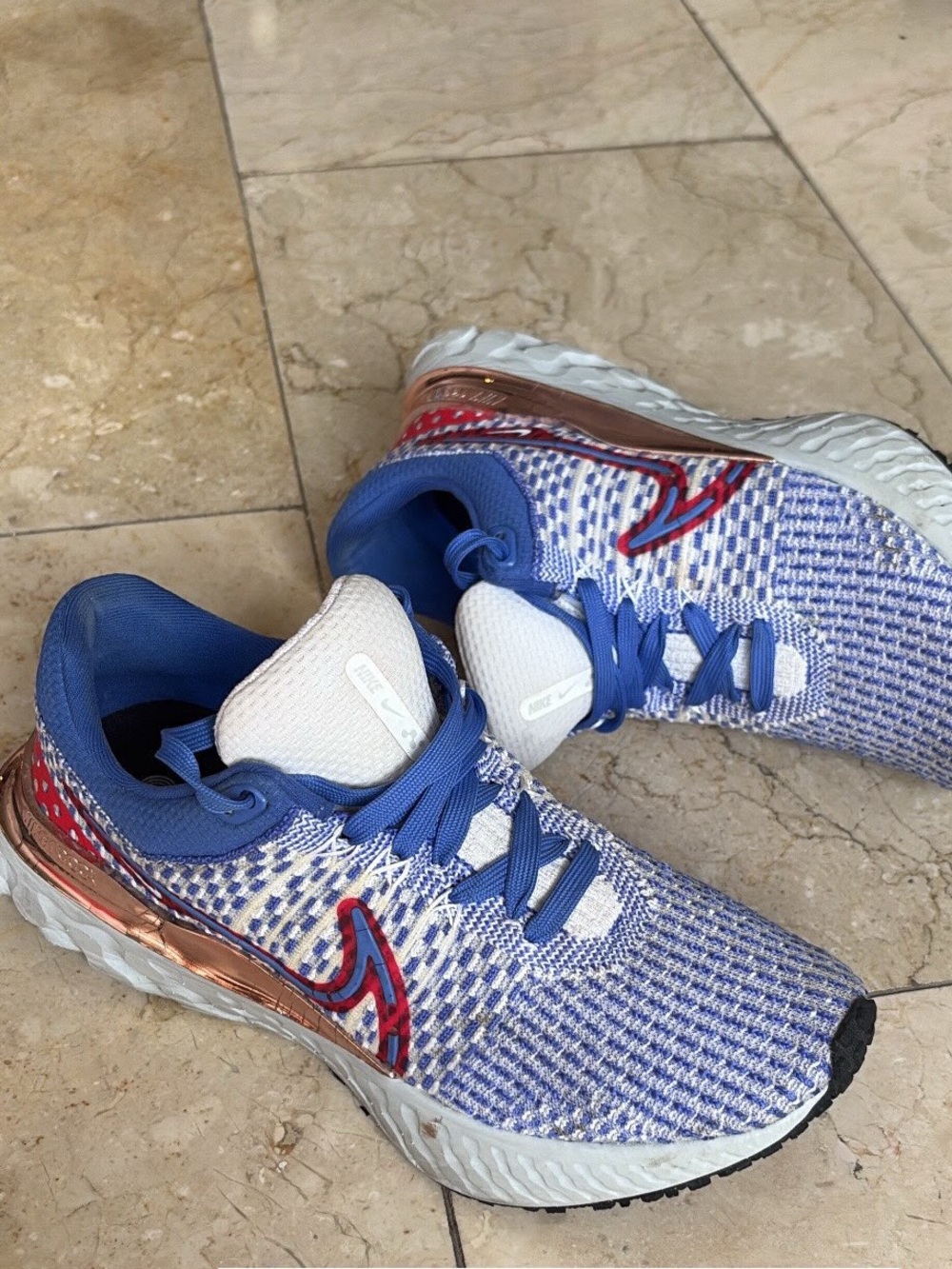 Nike React Infinity Flyknit Running Shoes in Blue, White, Red